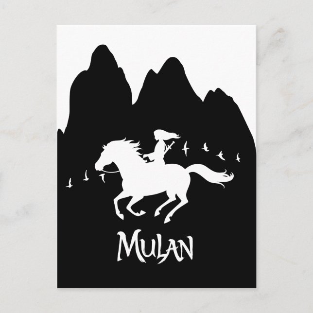 Mulan Riding Black Wind Past Mountains Silhouette Postcard (Front)
