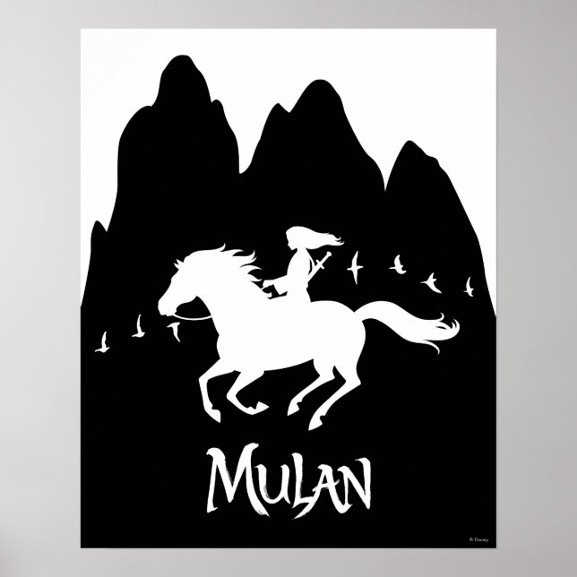 Mulan Riding Black Wind Past Mountains Silhouette Poster (Front)