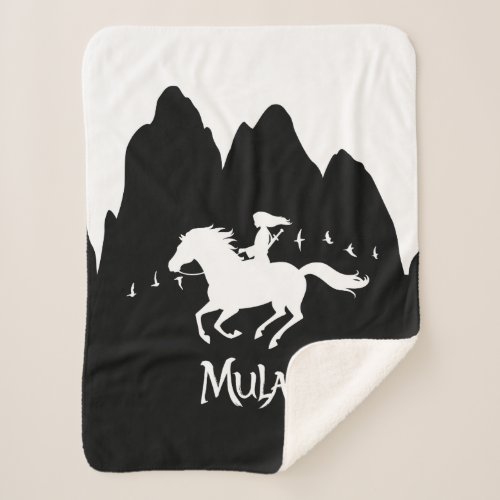 Mulan Riding Black Wind Past Mountains Silhouette Sherpa Blanket