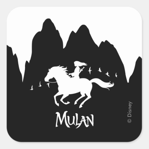 Mulan Riding Black Wind Past Mountains Silhouette Square Sticker