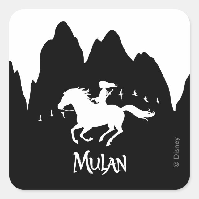 Mulan Riding Black Wind Past Mountains Silhouette Square Sticker (Front)