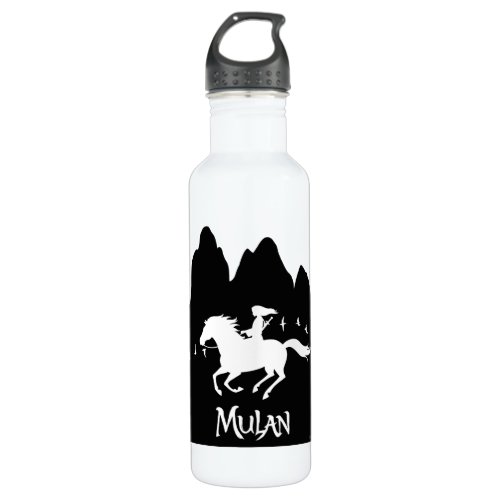 Mulan Riding Black Wind Past Mountains Silhouette Stainless Steel Water Bottle