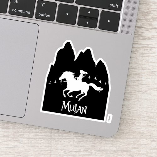 Mulan Riding Black Wind Past Mountains Silhouette Sticker