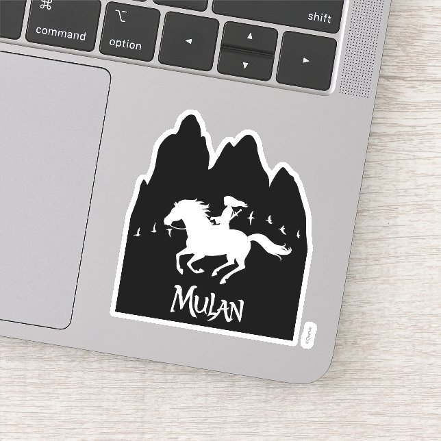 Mulan Riding Black Wind Past Mountains Silhouette Sticker (Detail)