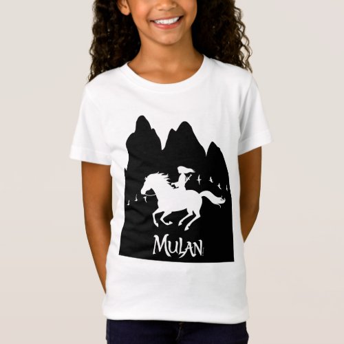 Mulan Riding Black Wind Past Mountains Silhouette T_Shirt