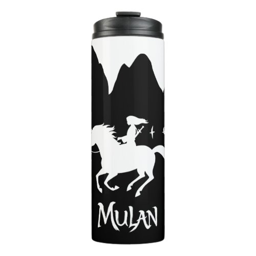 Mulan Riding Black Wind Past Mountains Silhouette Thermal Tumbler