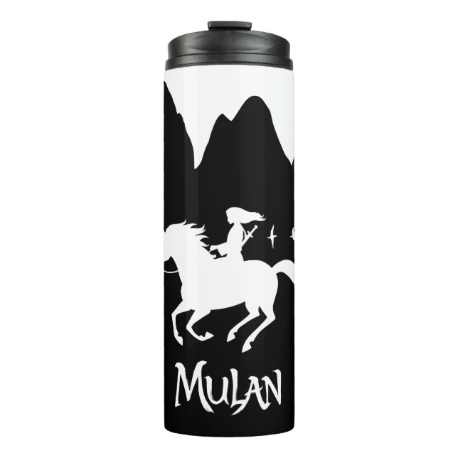 Mulan Riding Black Wind Past Mountains Silhouette Thermal Tumbler (Front)