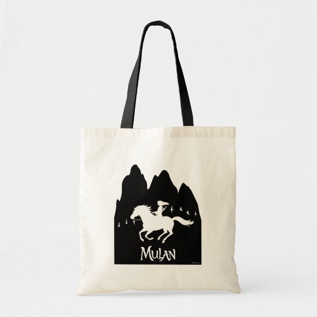 Mulan Riding Black Wind Past Mountains Silhouette Tote Bag (Front)