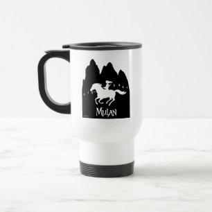 Mulan Riding Black Wind Past Mountains Silhouette Travel Mug