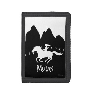 Mulan Riding Black Wind Past Mountains Silhouette Tri-fold Wallet