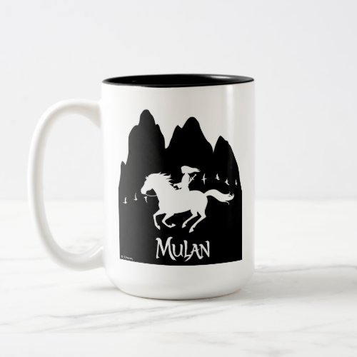 Mulan Riding Black Wind Past Mountains Silhouette Two_Tone Coffee Mug
