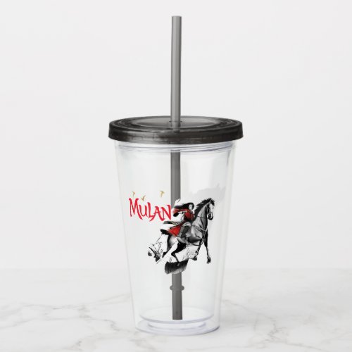 Mulan Riding Black Wind Watercolor Brush Art Acrylic Tumbler