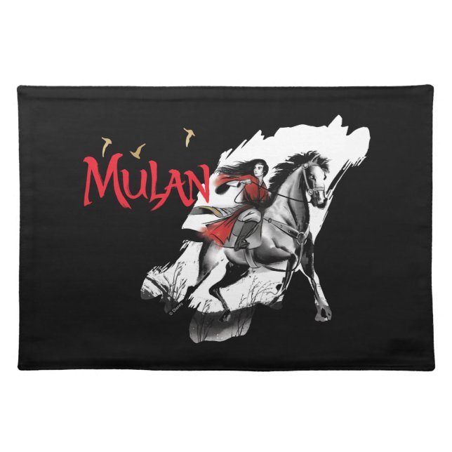 Mulan Riding Black Wind Watercolor Brush Art Cloth Placemat (Front)
