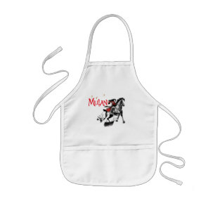 Mulan Riding Black Wind Watercolor Brush Art Kids' Apron