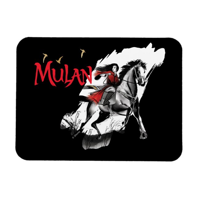 Mulan Riding Black Wind Watercolor Brush Art Magnet (Horizontal)