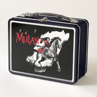 Mulan Riding Black Wind Watercolor Brush Art Metal Lunch Box