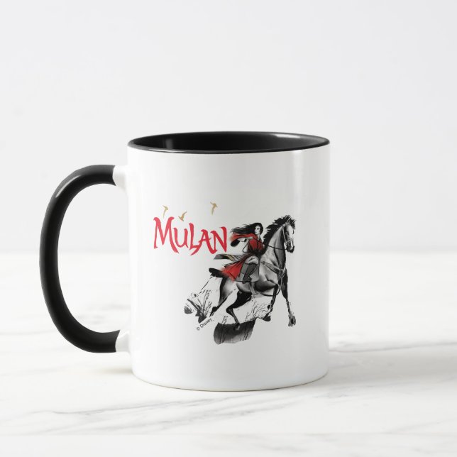 Mulan Riding Black Wind Watercolor Brush Art Mug (Left)