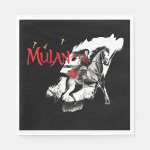 Mulan Riding Black Wind Watercolor Brush Art Napkins