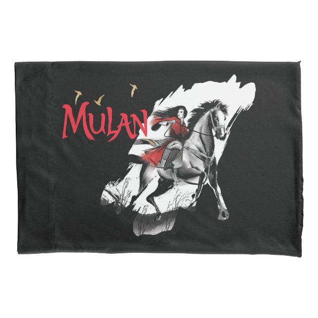 Mulan Riding Black Wind Watercolor Brush Art Pillow Case (Front)