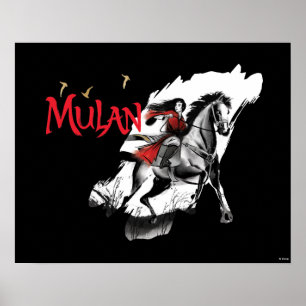 Mulan Riding Black Wind Watercolor Brush Art Poster