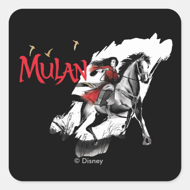 Mulan Riding Black Wind Watercolor Brush Art Square Sticker (Front)