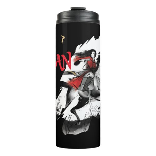 Mulan Riding Black Wind Watercolor Brush Art Thermal Tumbler