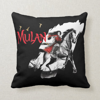 Mulan Riding Black Wind Watercolor Brush Art Throw Pillow