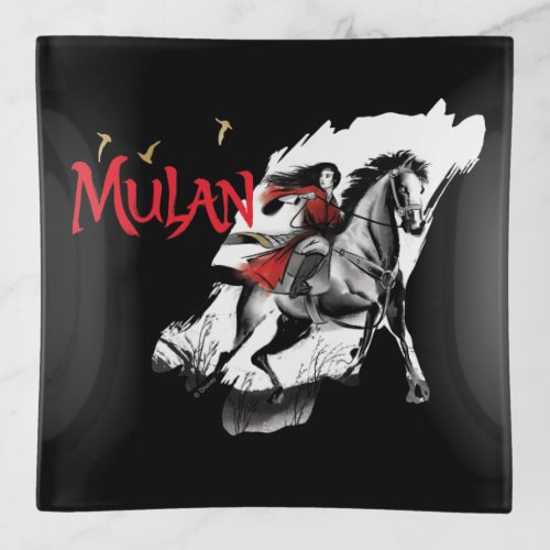 Mulan Riding Black Wind Watercolor Brush Art Trinket Tray