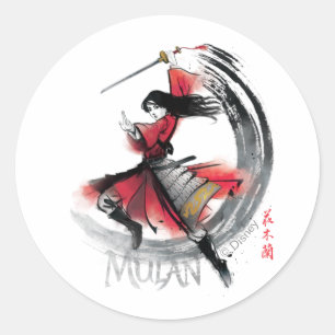 Mulan Sword Art Watercolor Classic Round Sticker