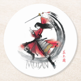 Mulan Sword Art Watercolor Round Paper Coaster