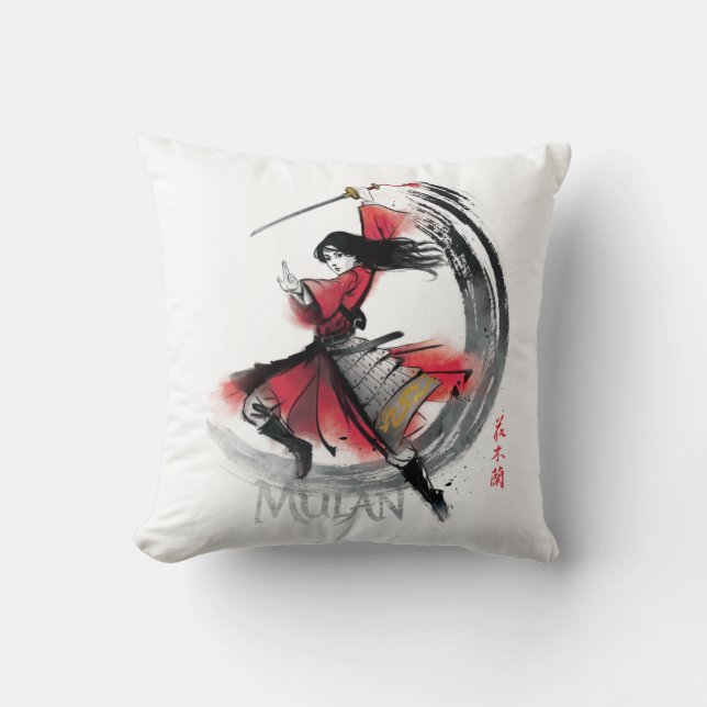 Mulan Sword Art Watercolor Throw Pillow (Front)