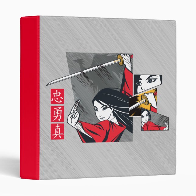 Mulan With Sword Illustrated Panels 3 Ring Binder (Front/Spine)