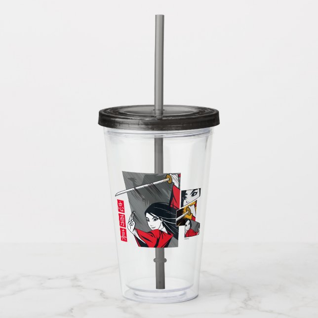 Mulan With Sword Illustrated Panels Acrylic Tumbler (Front)