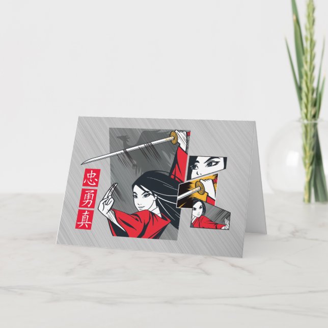 Mulan With Sword Illustrated Panels Card (Front)