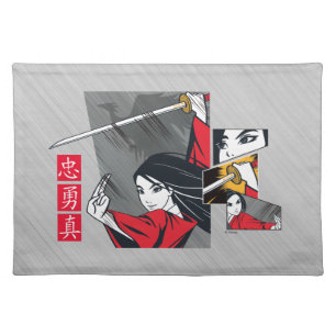Mulan With Sword Illustrated Panels Cloth Placemat