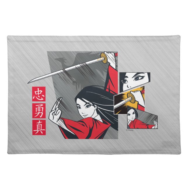 Mulan With Sword Illustrated Panels Cloth Placemat (Front)