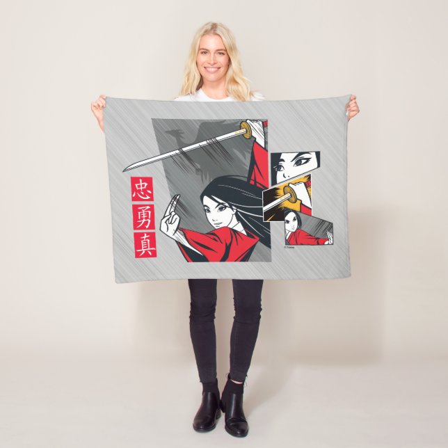 Mulan With Sword Illustrated Panels Fleece Blanket (In Situ)