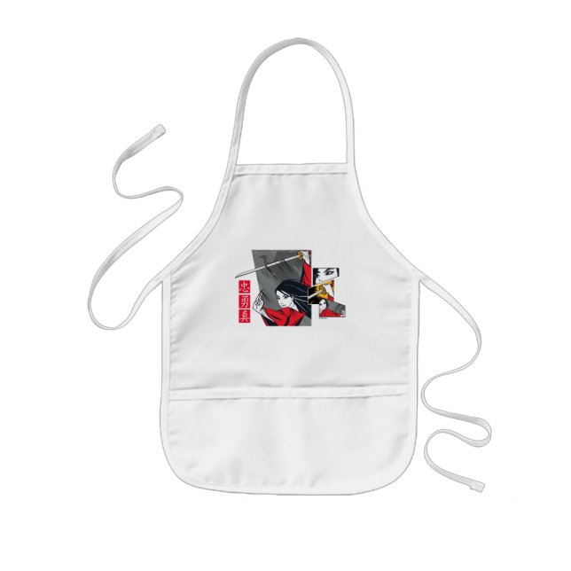 Mulan With Sword Illustrated Panels Kids' Apron (Front)