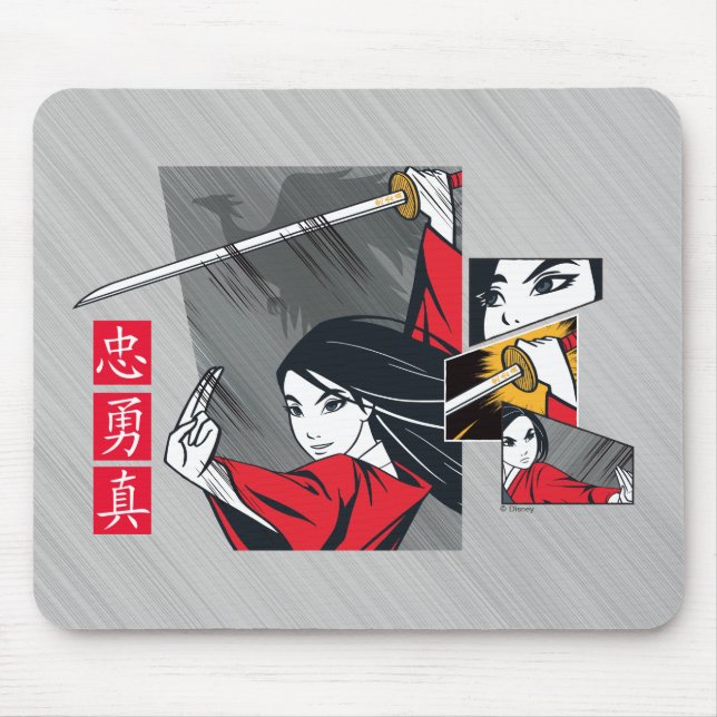 Mulan With Sword Illustrated Panels Mouse Pad (Front)