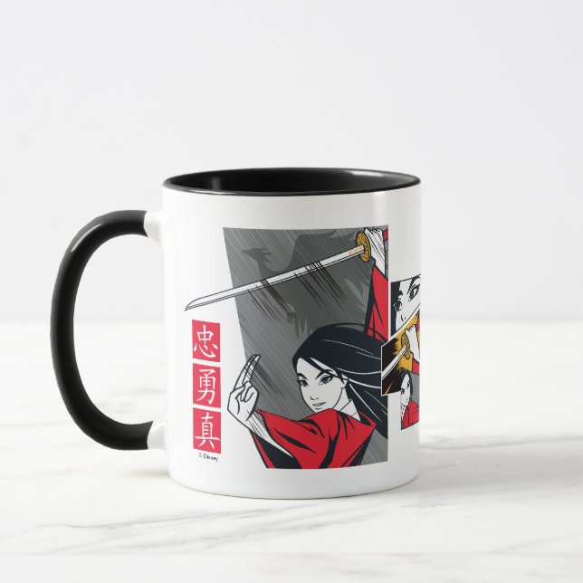 Mulan With Sword Illustrated Panels Mug (Left)