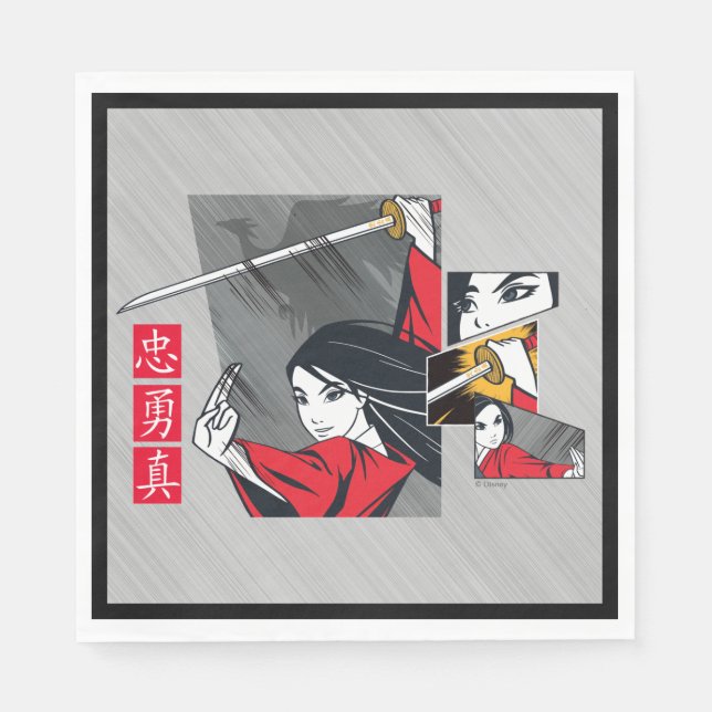 Mulan With Sword Illustrated Panels Napkins (Front)