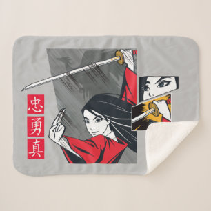Mulan With Sword Illustrated Panels Sherpa Blanket