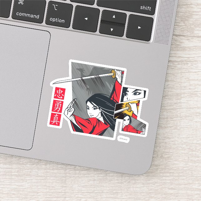 Mulan With Sword Illustrated Panels Sticker (Detail)