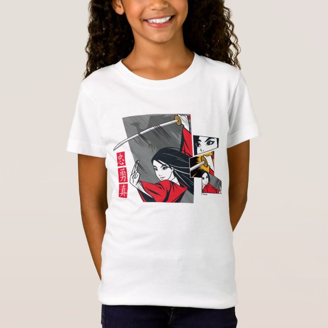 Mulan With Sword Illustrated Panels T-Shirt (Front)