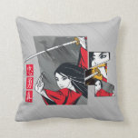 Mulan With Sword Illustrated Panels Throw Pillow