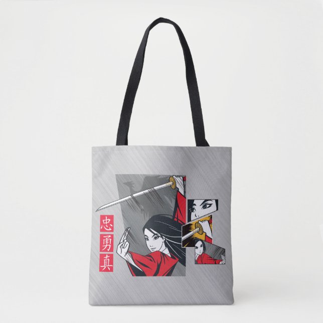 Mulan With Sword Illustrated Panels Tote Bag (Front)