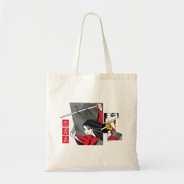 Mulan With Sword Illustrated Panels Tote Bag (Front)