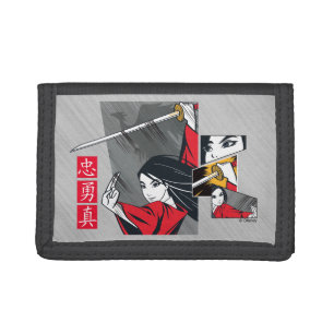 Mulan With Sword Illustrated Panels Tri-fold Wallet