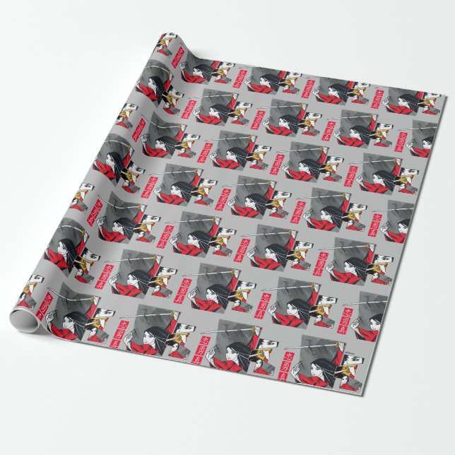 Mulan With Sword Illustrated Panels Wrapping Paper (Unrolled)