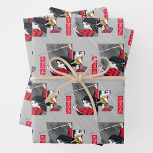 Mulan With Sword Illustrated Panels Wrapping Paper Sheets